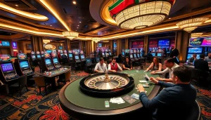 Engaging gameplay scene at https://febet8.com showcasing luxury casino elements and diverse players.