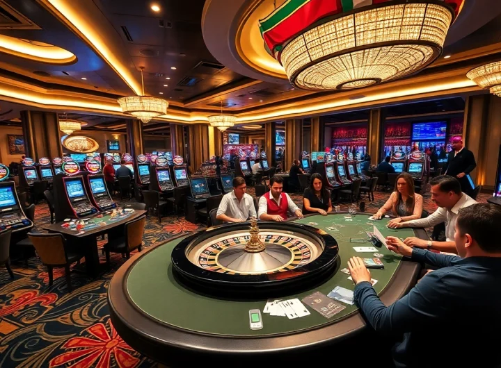 Engaging gameplay scene at https://febet8.com showcasing luxury casino elements and diverse players.