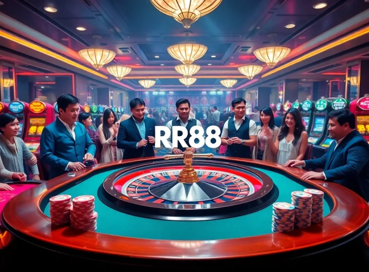 Players engaging with casino games at RR88, showcasing excitement and luxury in a vibrant setting.