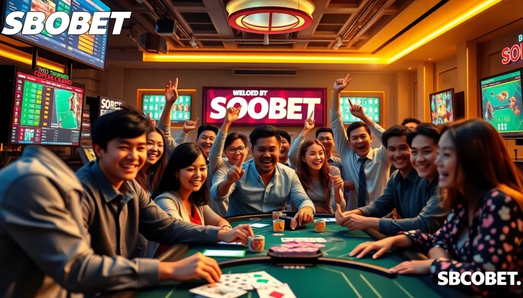 Exciting betting scene at sbobet.dance with diverse players engaging in online games and sports betting.
