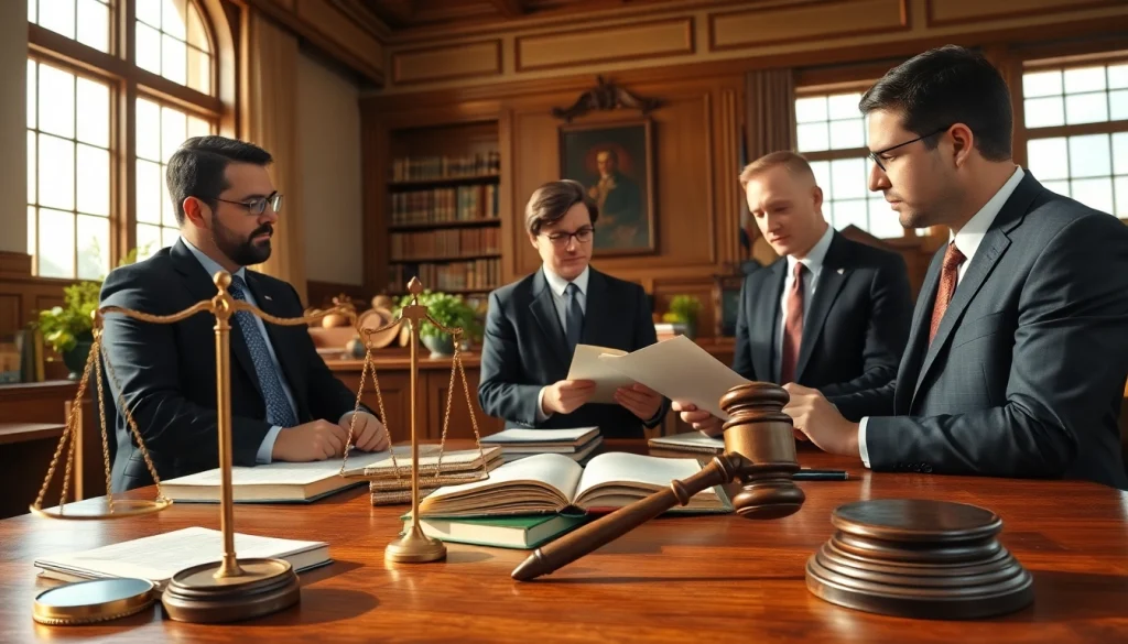 Agriculture law professionals collaborating in a courtroom, highlighting legal discussions and agricultural insights.