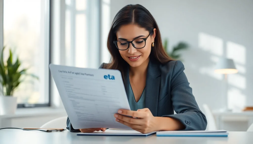Fill out the eta uk application form efficiently at a modern office desk.