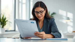 Fill out the eta uk application form efficiently at a modern office desk.