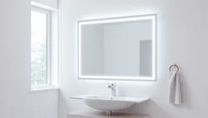 Install an elegant bathroom mirror with LED lighting in a stylish bathroom design.