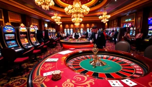 Experience thrilling gaming at c54.gb.net with luxurious casino tables and vibrant atmosphere.