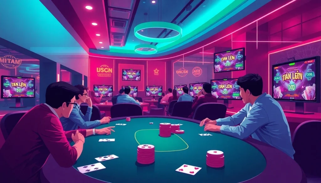 Exciting online gaming scene at topgamebaidoithuong.mx showcasing popular card games and vibrant player interaction.