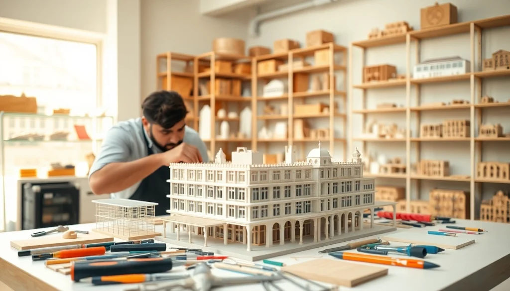 Detailreicher Bau-Workshop für architekturmodellbau Essen mit professionellem Modellbauer.