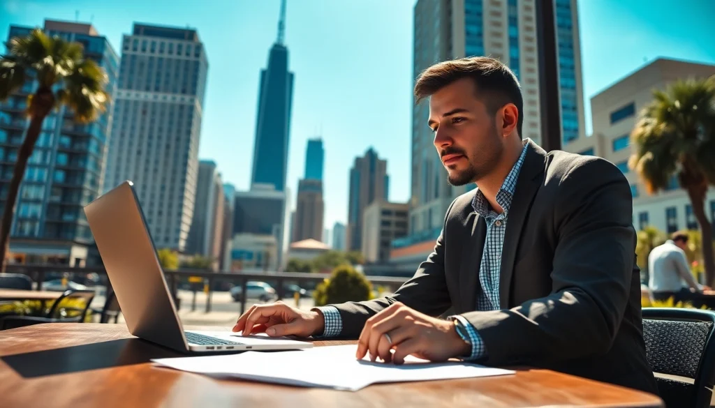 Engaged business coach in Los Angeles coaching a client at a café.