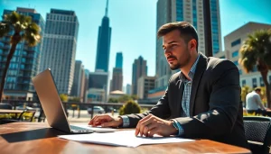 Engaged business coach in Los Angeles coaching a client at a café.