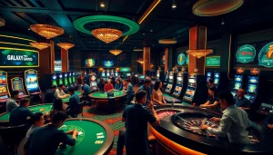 S8 players winning exciting prizes at a luxurious casino with Samsung Galaxy S8 branding.