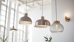 Shop ModernLighting with stylish fixtures illuminating an elegant, airy room.