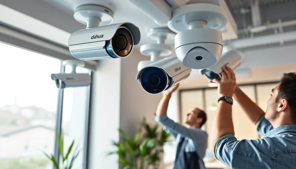 Instalación de Cámaras Dahua en un entorno moderno de hogar y negocio, mostrando soluciones de seguridad profesionales.