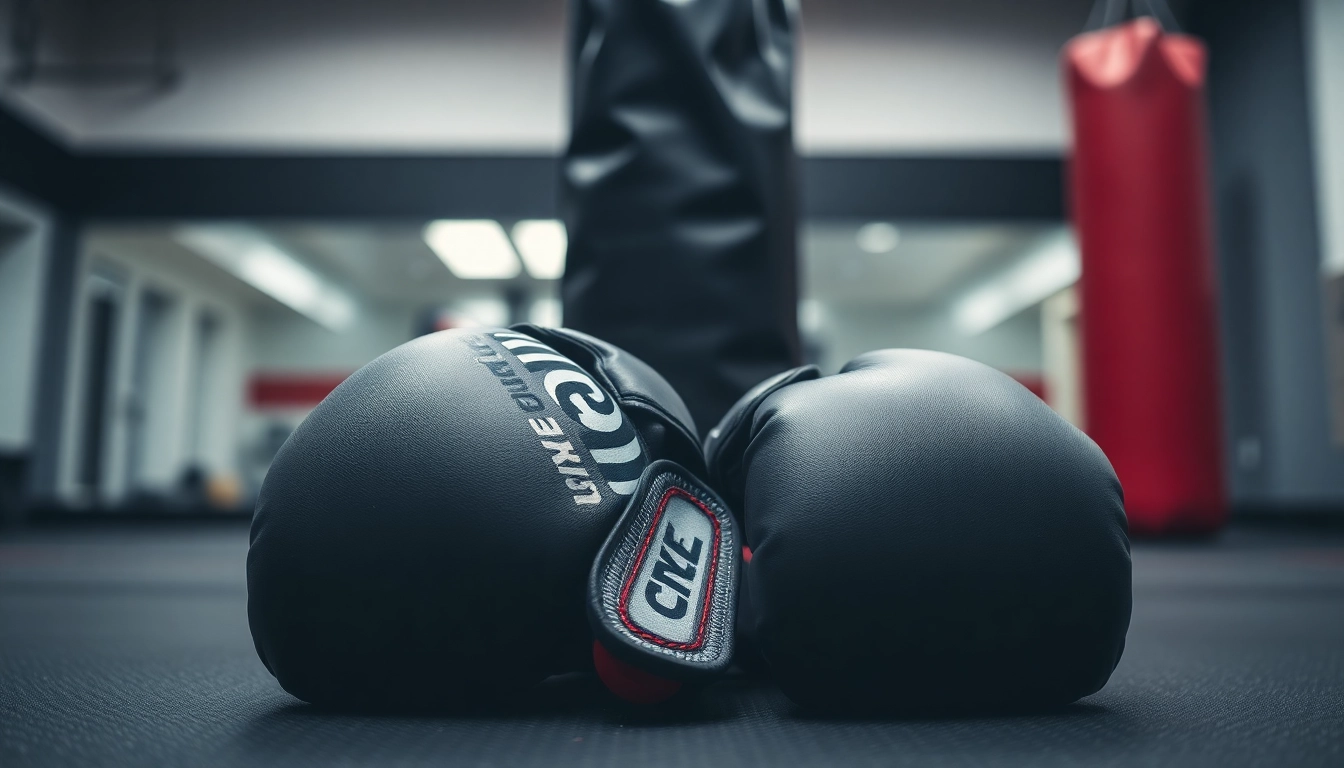 MMA gloves prominently displayed on a training mat, highlighting their craftsmanship and design.