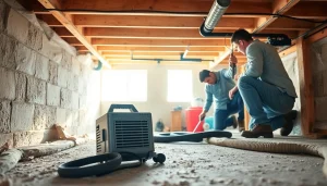 Crawl Space Restoration showcasing technicians repairing the area with professional tools.
