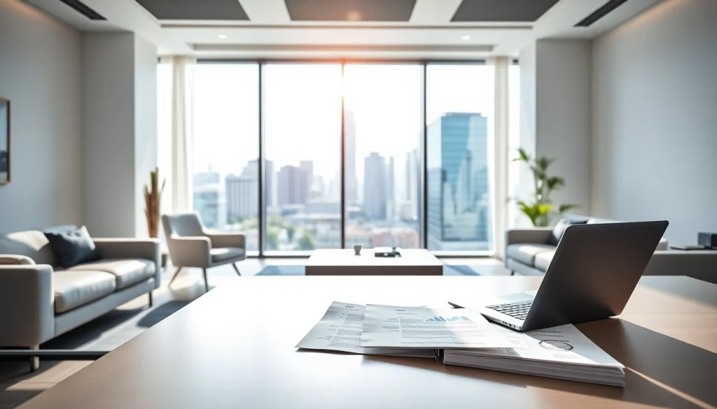Showcasing a luxembourg holding setup in a modern office, emphasizing professionalism and investment.