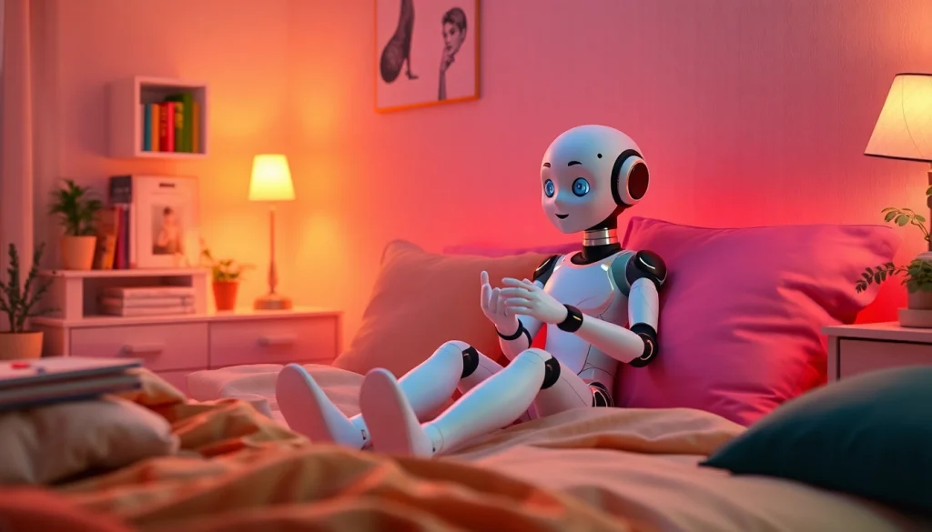 Engaging NSFW character AI on a cozy bed, showcasing interactive expressions.