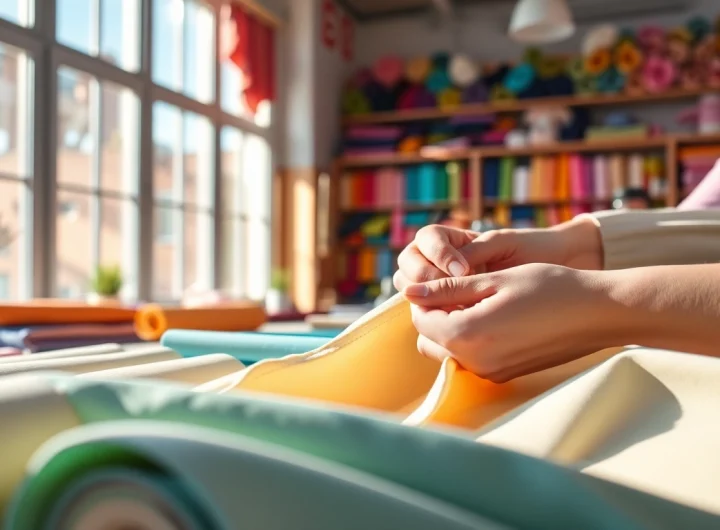 Verken de kwaliteit van wafelstof in een creatieve naaiworkshop met kleurrijke stoffen.