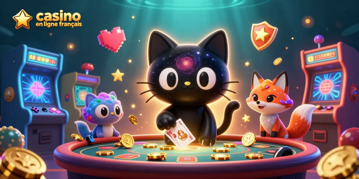 Plongez dans l'univers du casino en ligne francais avec cette illustration animée captivante d'un chat noir trou de ver.